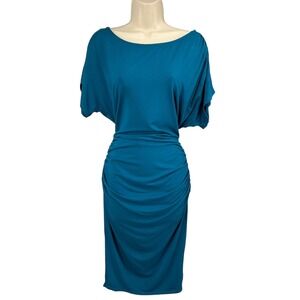 JustFab Teal Ruched Dolman Sleeve Midi Dress Stretch Bodycon Small